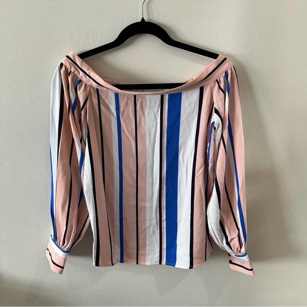 New Romeo and Juliet Couture Pink Stripe Women's Off The Shoulder Top Coquette S